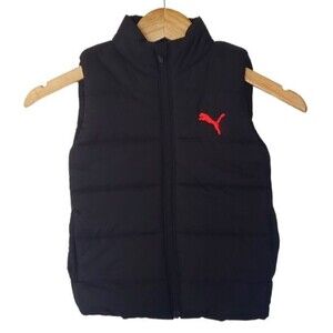 Puma Puffer Vest Toddler Boys Size XXS 3/4 Black Red Chest Emblem Kids Children